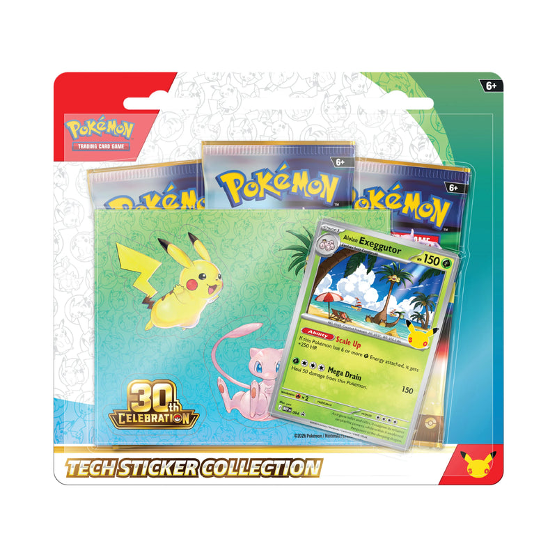 Pokémon trading card game pack with cards and stickers on a white background