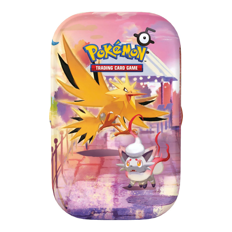 Pokémon Trading Card Game tin with two Pokémon characters on a colorful background