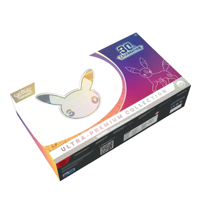 Pokémon Ultra-Premium 3D Collection card box featuring Pikachu and Eevee artwork on a clean white background.